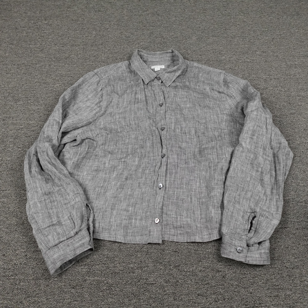 J. Jill Shirt Womens Large Gray Linen Love Linen Essential Button Up Long Sleeve